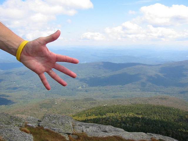Human Hand showing Landscape in the backround